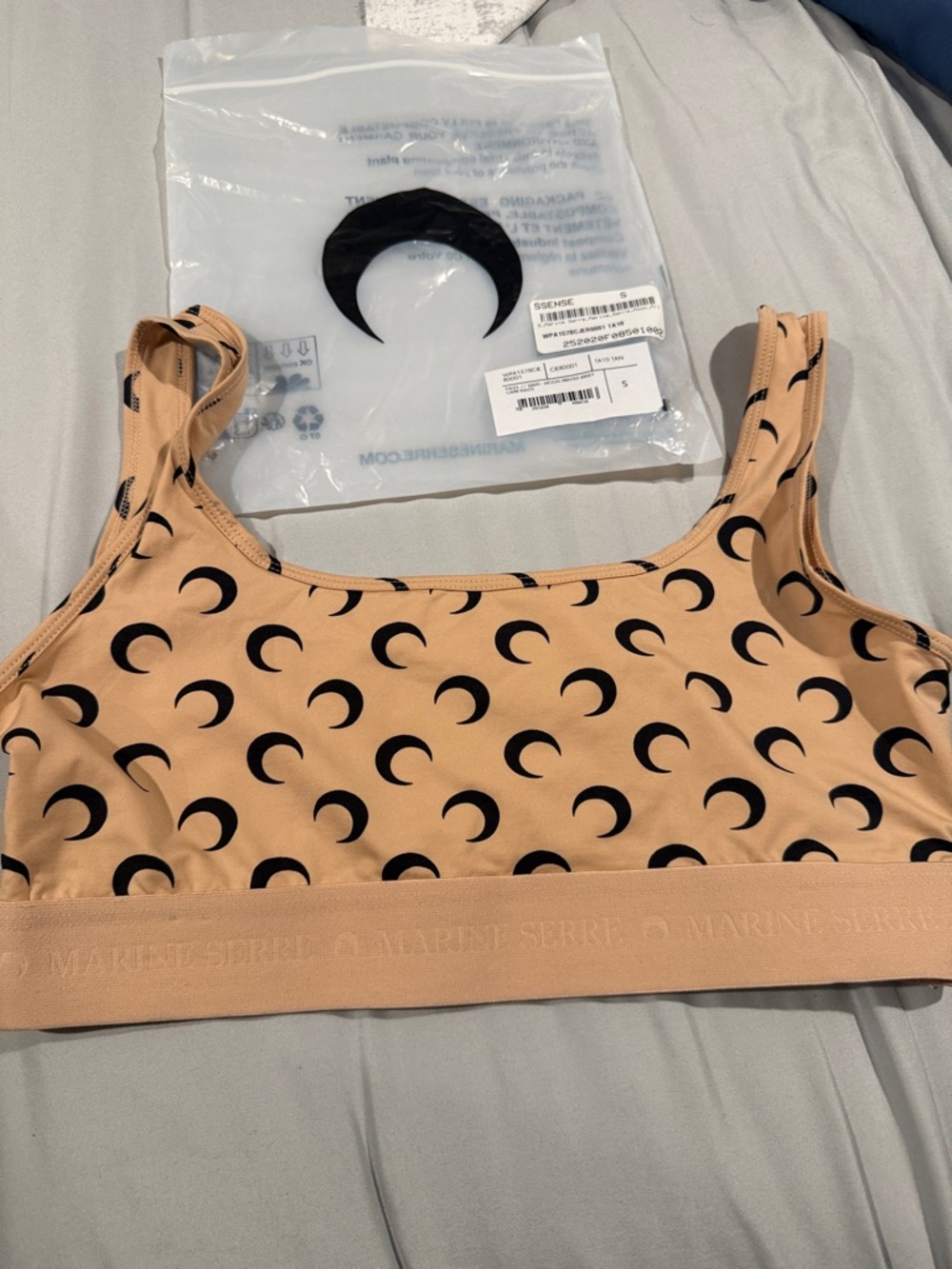 Marine Serre Crescent-Print Bralette in Beige and Black,Women,Never Worn,Med